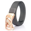 Gray canvas belt with rose gold swan buckle featuring white rhinestones for women - Rose Gold Buckle - Dark Gray