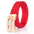 Women's red nylon canvas belt with a vintage gold automatic buckle and crystal - 110cm / Rose Gold-Red
