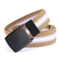 Ceinture tressée élastique rayée kaki avec boucle en métal noir mat durable - 110cm / Kaki Violet Blanc