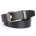 Cinturón de cuero negro premium para hombre con hebilla automática gris y emblema león - 110cm / Negro
