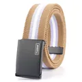 Cintura elastica in tela intrecciata kaki con strisce bianche e fibbia nera opaca - 110cm / Cachi Viola Bianco