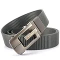Army green nylon tactical belt with gunmetal brushed alloy automatic buckle for men - 120cm / Silver Buckle - Dark Gray