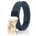 Navy blue nylon web belt featuring a gold alloy swan buckle with crystal accents - 110cm / Gold Buckle - Royal Blue