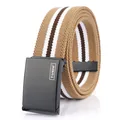 Cintura elastica intrecciata in tela a righe con fibbia nera opaca in marrone - 110cm / Cachi Bianco Marrone