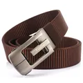 Men's dark brown thickened nylon outdoor belt with silver alloy automatic buckle - 120cm / Silver Buckle - Coffee