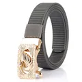 Nylon belt in dark grey with golden swan automatic buckle and inlaid diamonds - 110cm / Gold Buckle - Dark Gray