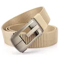 Khaki nylon woven belt with a brushed metal automatic buckle and logo detail - 120cm / Silver Buckle - Khaki