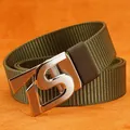 Army green nylon tactical belt for men with silver TS metal automatic buckle - Silver Buckle - Army Green