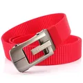 Men's thickened red nylon braided belt with gray metal automatic buckle and G-shape design - 120cm / Silver Buckle - Red