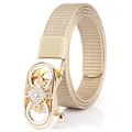 Beige nylon belt with gold-plated buckle featuring sparkling white rhinestones - Gold Buckle-Khaki