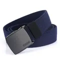 Navy blue elastic woven belt with a matte black automatic buckle for men and women - 110cm / Sapphire Blue