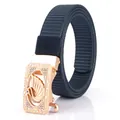 Navy blue nylon woven belt featuring a golden swan buckle with white crystal inlay - 110cm / Rose Gold-Royal Blue