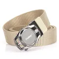 3.5cm khaki nylon woven belt for men with matte metal automatic buckle and TUSHI logo - 120cm / Gunmetal Buckle Khaki