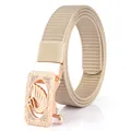 Khaki nylon woven belt for women with rose gold swan buckle and crystal accents - 110cm / Rose Gold-Khaki