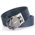 Men's 3.5cm nylon woven belt with a gray automatic metal buckle and blue canvas strap - 120cm / Gunmetal Buckle Royal Blue