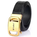 Men's automatic leather belt with gold letter buckle and black crocodile pattern - 105cm / Bronze Buckle Black