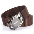 Men's 3.5cm brown nylon woven belt with automatic alloy buckle and striped design - 120cm / Black Gun Buckle - Coffee