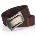 Brown nylon tactical belt with automatic metal buckle featuring high-strength woven texture - Black Gun Buckle - Coffee