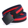 Ceinture élastique en toile rayée bleu marine rouge noir avec boucle en métal noir - 110cm / Noir Rouge Bleu