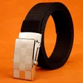 Cintura da uomo in nylon nero intrecciato con fibbia automatica argentata a scacchi - 120cm / Fibbia Argentata - Nero