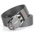 Grey 3.5cm nylon woven belt for men with a gunmetal automatic buckle and logo - 120cm / Gunmetal Buckle Dark Gray
