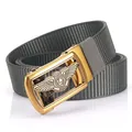 Business casual nylon belt with golden eagle lion buckle and gray strap on white background - 120cm / Antique Copper Buckle - Dark Gray