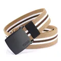Ceinture élastique tressée kaki à rayures blanches et boucle noire pour hommes et femmes - 110cm / Kaki Blanc Marron
