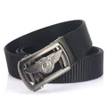Men's automatic buckle nylon belt with 3D lion emblem on gunmetal buckle and black strap - 120cm / Gunmetal Buckle Black