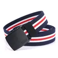 Ceinture élastique en toile rayée marine rouge blanc avec boucle noire mate - 110cm / Bleu Roi Blanc Rouge