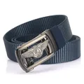 Men's navy nylon web belt with matte gunmetal automatic buckle featuring eagle emblem - 120cm / Gunmetal Buckle Royal Blue