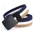 Ceinture élastique en toile tressée à rayures bleu marine, blanc, beige et boucle noire - 110cm / Kaki Blanc Bleu