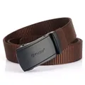 Brown nylon canvas tactical belt with matte black automatic metal buckle and engraving - Brown