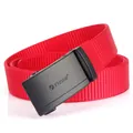 Cintura in tela di nylon rosso per uomo con fibbia automatica in metallo nero opaco - Rosso