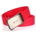 Cintura uomo in nylon intrecciato rosso con fibbia automatica in metallo spazzolato - Rosso