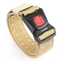 Tactical nylon belt in khaki with a heavy-duty quick-release buckle and red safety switch - Khaki (Black-Red Buckle)