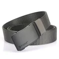 Men's casual grey nylon braided belt with black matte automatic buckle and TUSHI logo - 120cm / Dark Gray