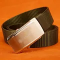 Men's dark green nylon belt with brushed stainless steel buckle for outdoor use - Silver Buckle - Army Green