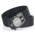 Men's 3.5cm black nylon braided belt featuring an automatic metal buckle with TUSHI logo - 120cm / Black Buckle - Black
