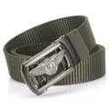 Army green tactical nylon belt for men featuring a gunmetal automatic buckle with wing relief - 120cm / Gunmetal Buckle Army Green