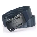 Cintura da uomo in tela di nylon blu navy con fibbia automatica nera opaca e logo inciso - Fibbia Nera - Blu Reale