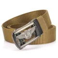 Khaki nylon tactical belt for men with lion logo automatic metal buckle - 120cm / Gunmetal Buckle Wolf Brown