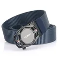 Deep blue woven nylon belt with black automatic metal buckle for men's casual style - 120cm / Black Buckle - Royal Blue