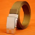 Cintura da uomo in nylon intrecciato giallo senape con fibbia automatica in metallo - 120cm / Fibbia Argentata - Marrone Lupo