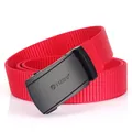 Roter Nylon-Canvas-Gürtel mit schwarzer Automatik-Metallschnalle und TUSHI-Logo - Rot