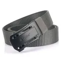 Men's dark grey nylon web belt with black matte automatic buckle for outdoor leisure - Black Buckle - Dark Gray