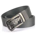 Dark grey men's tactical nylon belt with a lion crest automatic metal buckle - 120cm / Gunmetal Buckle Dark Gray