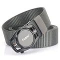 Men's dark grey nylon woven tactical belt with black metal automatic buckle - 120cm / Black Buckle - Dark Gray