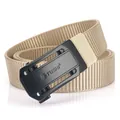 Khaki nylon woven belt with black matte automatic buckle for outdoor casual wear - Black Buckle - Khaki