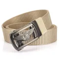 Men's khaki nylon woven belt with a vintage lion embossed automatic alloy buckle - 120cm / Gunmetal Buckle Khaki