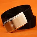 Black nylon tactical belt with silver brushed steel automatic buckle and lion logo - Silver Buckle - Black